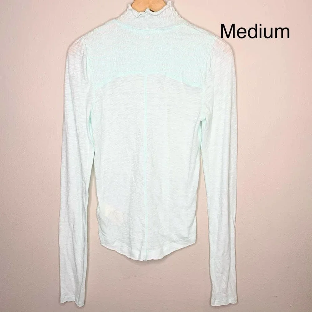 Free People Caroline Smock Turtleneck Iced Aqua Long Sleeves Top - Picture 3 of 4